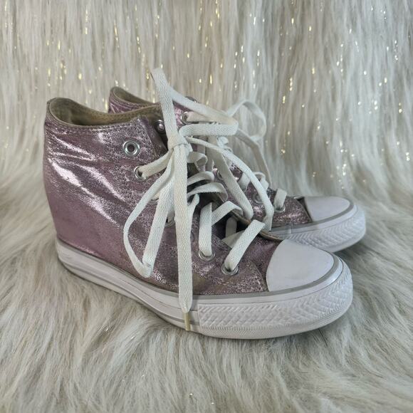 Converse Womens CTAS Lux Mid Wedge Sneakers Shoes Pink 556779C Textile 6.5 - Picture 2 of 11